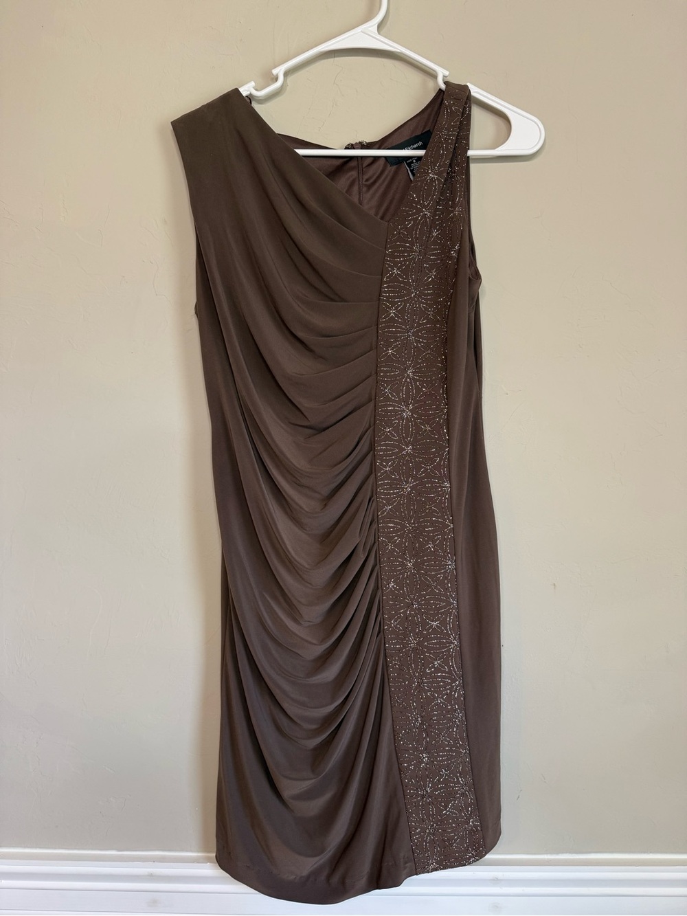 R&M Richards Chocolate Brown One-shoulder Draped Evening Dress